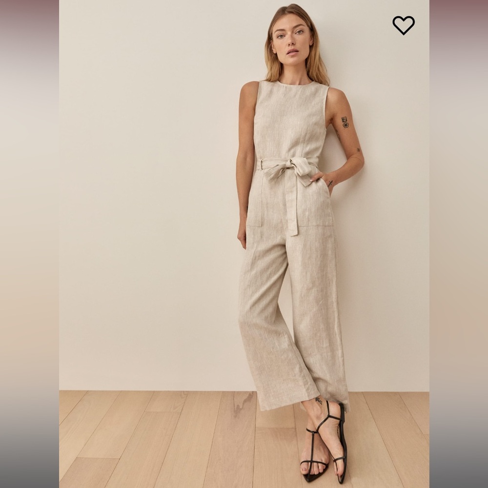 Reformation Naomi Linen Jumpsuit, Size 6, Oatmeal